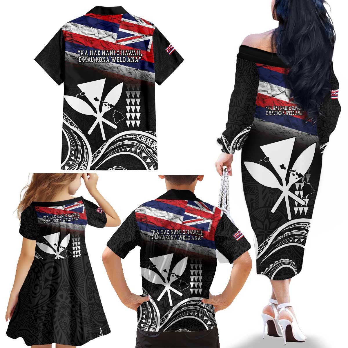 Hawaii Independence Day Family Matching Off The Shoulder Long Sleeve Dress and Hawaiian Shirt La Kuokoa - Happy 28th November LT14 - Polynesian Pride