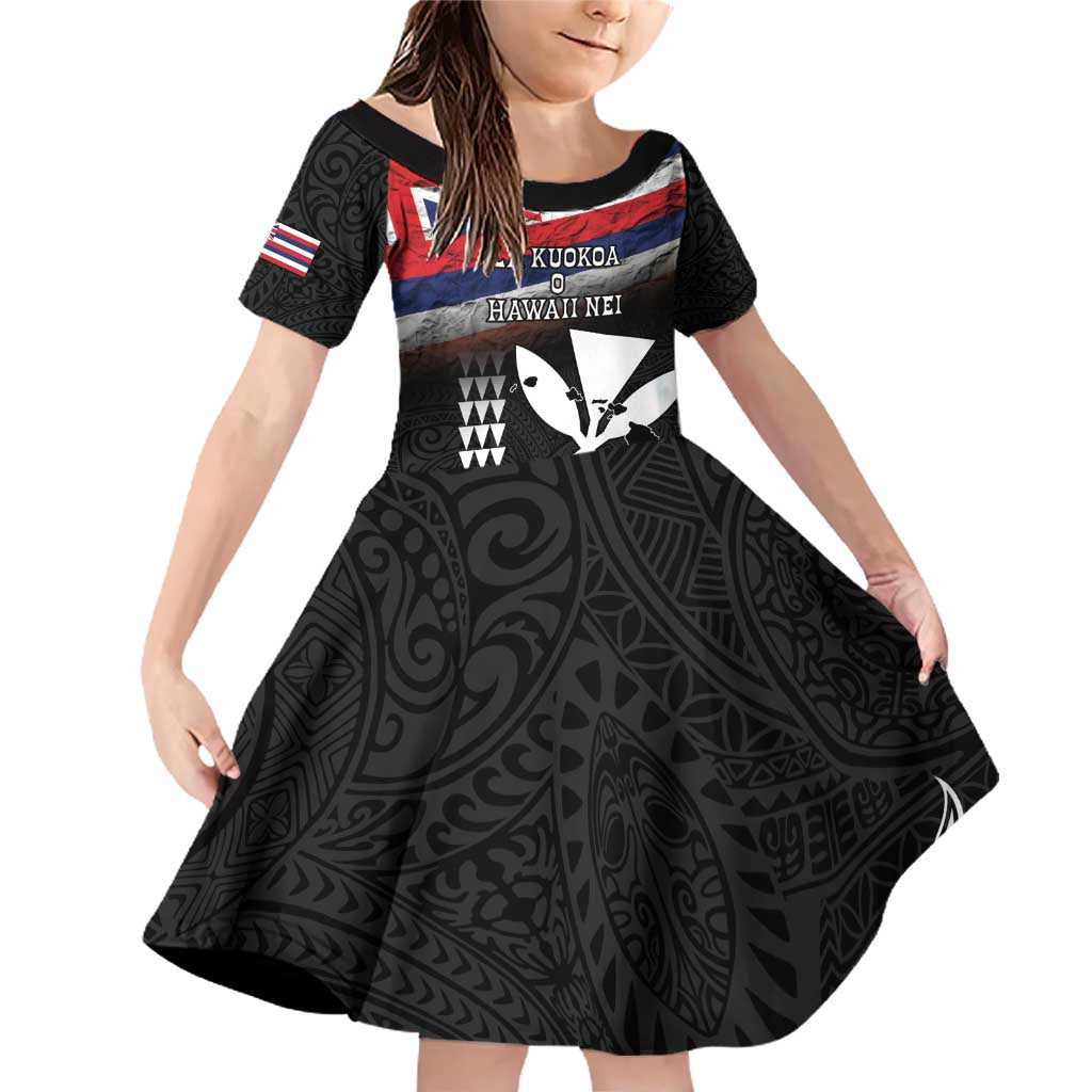 Hawaii Independence Day Family Matching Off Shoulder Short Dress and Hawaiian Shirt La Kuokoa - Happy 28th November LT14 Daughter's Dress Black - Polynesian Pride