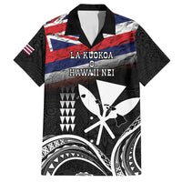 Hawaii Independence Day Family Matching Off Shoulder Short Dress and Hawaiian Shirt La Kuokoa - Happy 28th November LT14 Dad's Shirt - Short Sleeve Black - Polynesian Pride