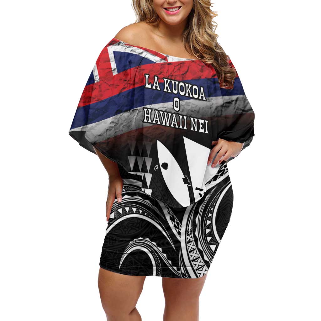 Hawaii Independence Day Family Matching Off Shoulder Short Dress and Hawaiian Shirt La Kuokoa - Happy 28th November LT14 Mom's Dress Black - Polynesian Pride