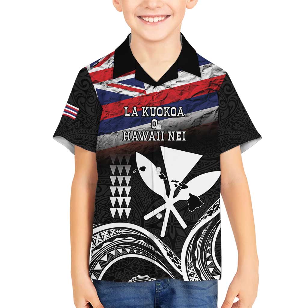 Hawaii Independence Day Family Matching Off Shoulder Short Dress and Hawaiian Shirt La Kuokoa - Happy 28th November LT14 Son's Shirt Black - Polynesian Pride