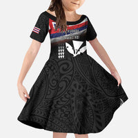 Hawaii Independence Day Family Matching Summer Maxi Dress and Hawaiian Shirt La Kuokoa - Happy 28th November LT14 Daughter's Dress Black - Polynesian Pride