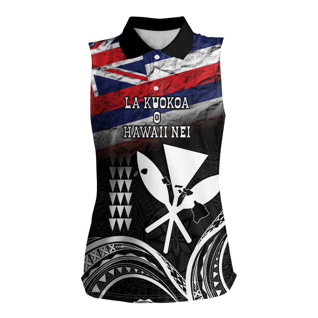 Hawaii Independence Day Women Sleeveless Polo Shirt La Kuokoa - Happy 28th November LT14 Female Black - Polynesian Pride