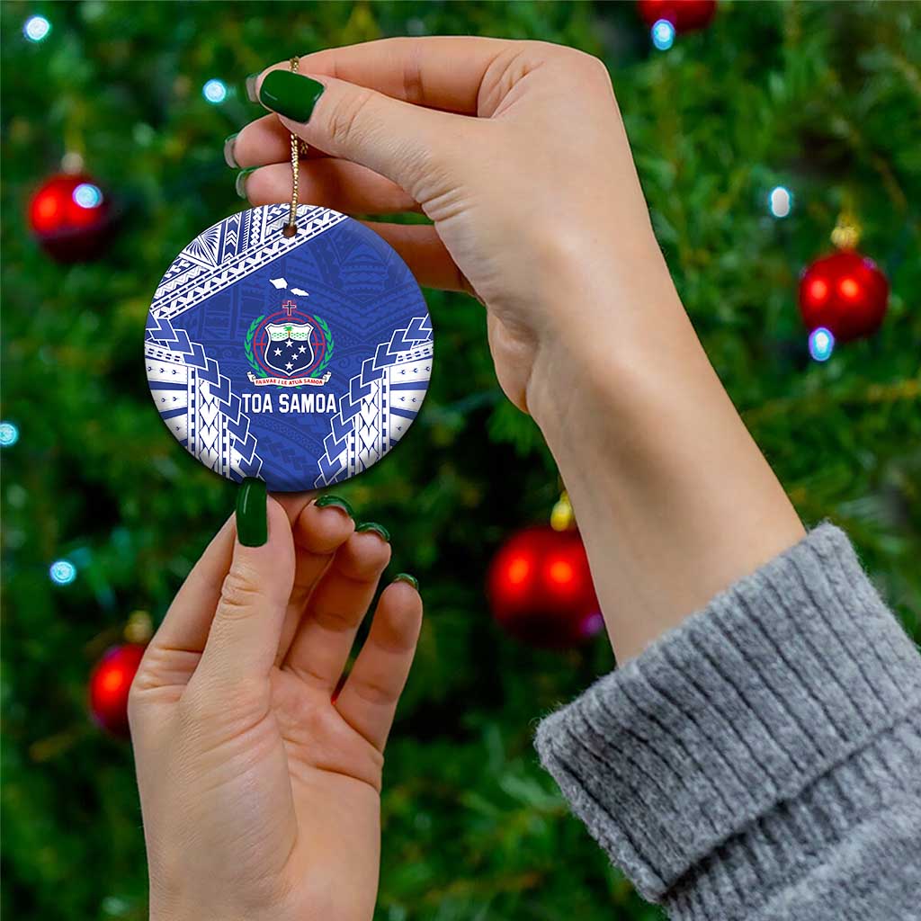 Toa Samoa Rugby Custom Ceramic Ornament Go Champions Pacific Samoan Pattern - Polynesian Pride