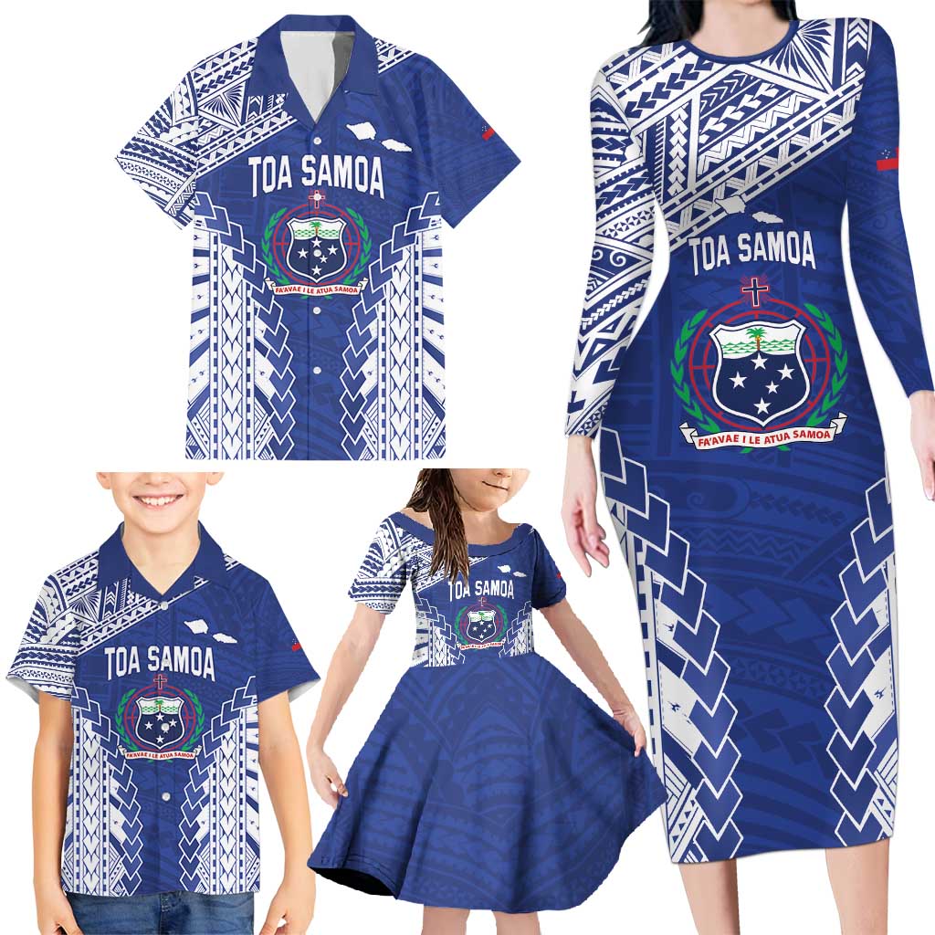 Toa Samoa Rugby Custom Family Matching Long Sleeve Bodycon Dress and Hawaiian Shirt Go Champions Pacific Samoan Pattern LT14 - Polynesian Pride