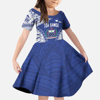 Toa Samoa Rugby Custom Family Matching Mermaid Dress and Hawaiian Shirt Go Champions Pacific Samoan Pattern LT14 Daughter's Dress Blue - Polynesian Pride