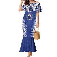 Toa Samoa Rugby Custom Family Matching Mermaid Dress and Hawaiian Shirt Go Champions Pacific Samoan Pattern LT14 Mom's Dress Blue - Polynesian Pride