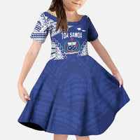 Toa Samoa Rugby Custom Family Matching Off The Shoulder Long Sleeve Dress and Hawaiian Shirt Go Champions Pacific Samoan Pattern LT14 Daughter's Dress Blue - Polynesian Pride