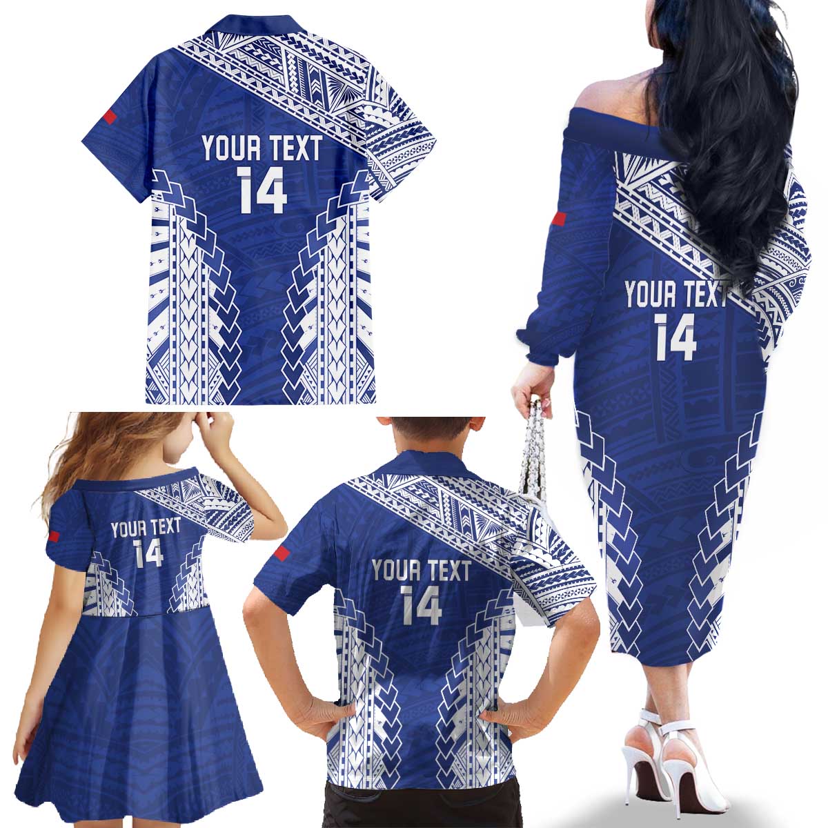 Toa Samoa Rugby Custom Family Matching Off The Shoulder Long Sleeve Dress and Hawaiian Shirt Go Champions Pacific Samoan Pattern LT14 - Polynesian Pride