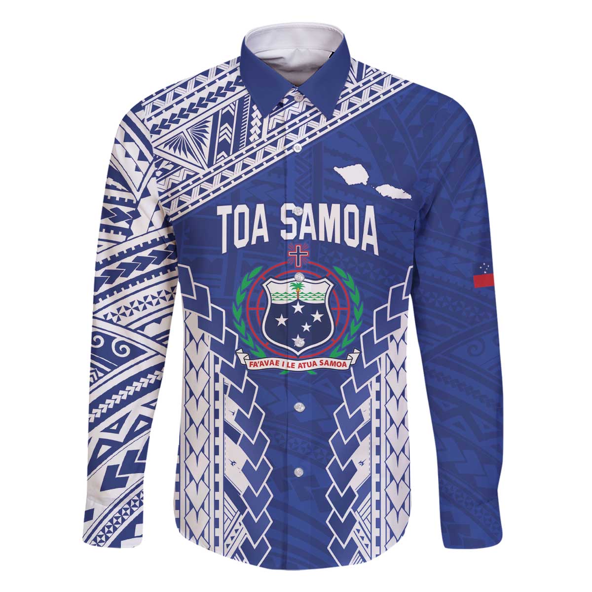 Toa Samoa Rugby Custom Family Matching Off The Shoulder Long Sleeve Dress and Hawaiian Shirt Go Champions Pacific Samoan Pattern LT14 Dad's Shirt - Long Sleeve Blue - Polynesian Pride