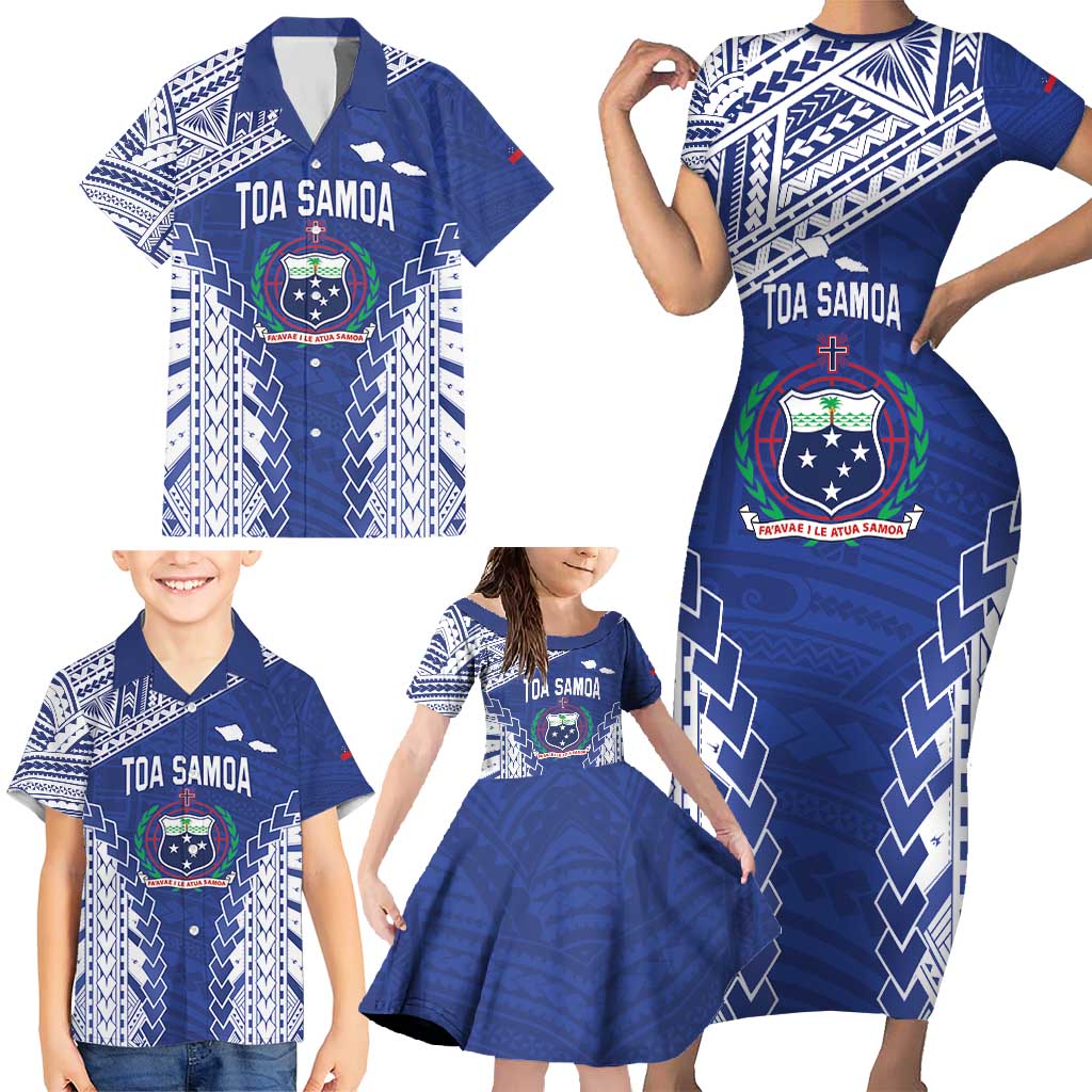 Toa Samoa Rugby Custom Family Matching Short Sleeve Bodycon Dress and Hawaiian Shirt Go Champions Pacific Samoan Pattern LT14 - Polynesian Pride