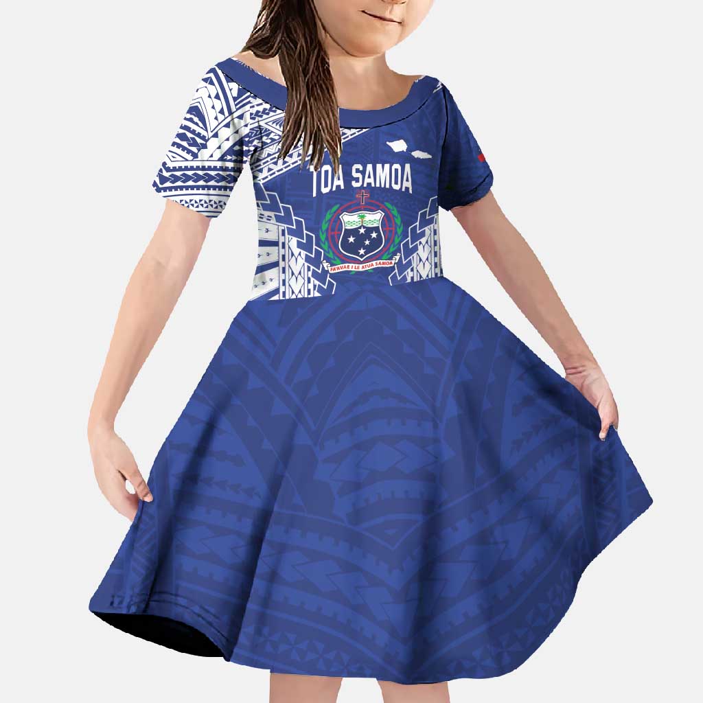 Toa Samoa Rugby Custom Family Matching Tank Maxi Dress and Hawaiian Shirt Go Champions Pacific Samoan Pattern LT14 Daughter's Dress Blue - Polynesian Pride