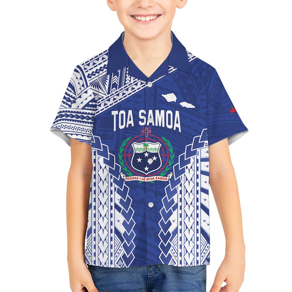 Toa Samoa Rugby Custom Family Matching Tank Maxi Dress and Hawaiian Shirt Go Champions Pacific Samoan Pattern LT14 Son's Shirt Blue - Polynesian Pride