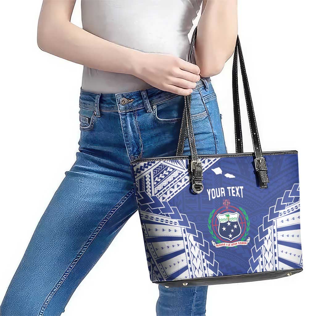 Toa Samoa Rugby Custom Leather Tote Bag Go Champions Pacific Samoan Pattern - Polynesian Pride