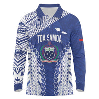 Toa Samoa Rugby Custom Long Sleeve Polo Shirt Go Champions Pacific Samoan Pattern LT14 Blue - Polynesian Pride