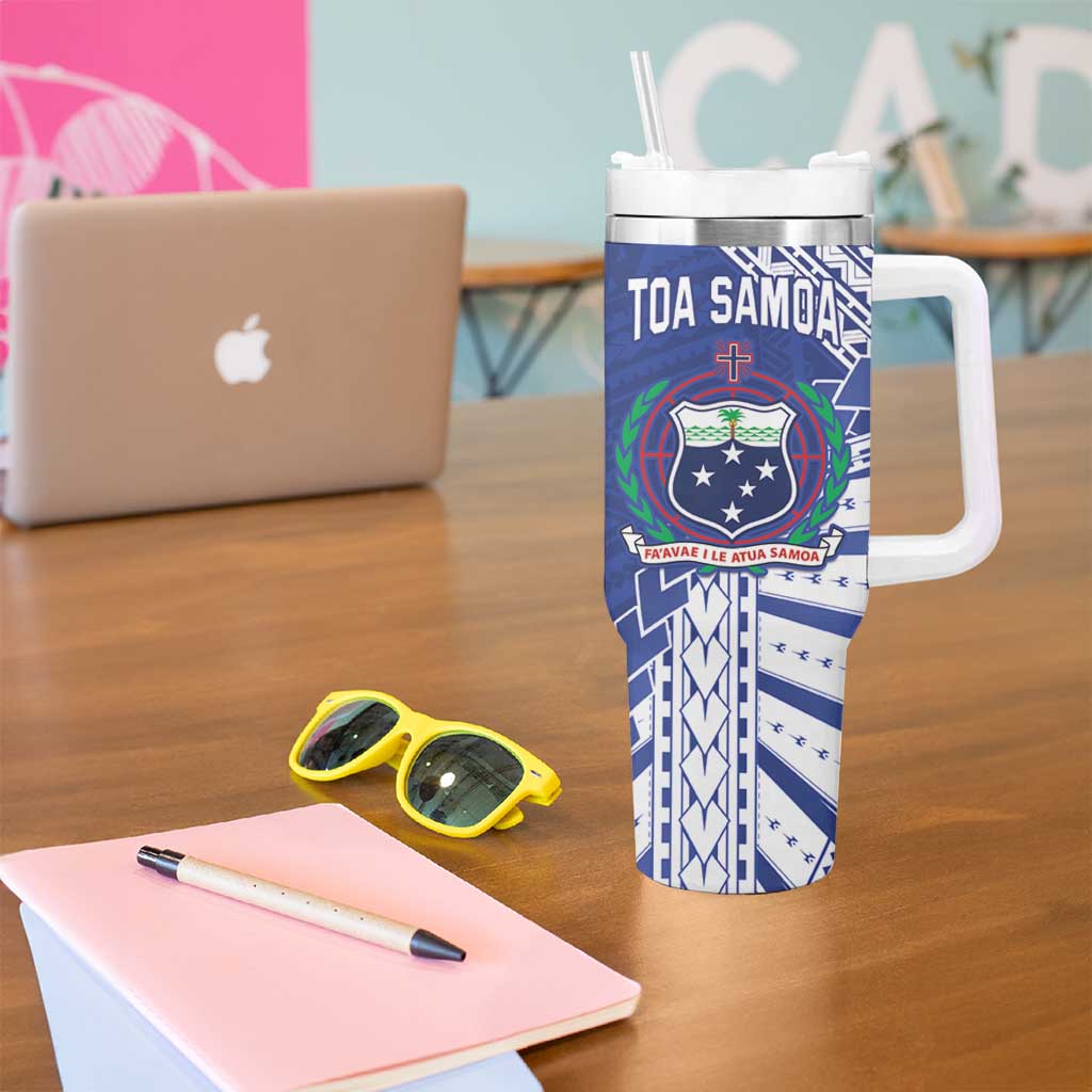Toa Samoa Rugby Custom Tumbler With Handle Go Champions Pacific Samoan Pattern - Polynesian Pride