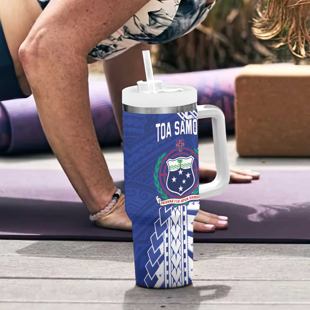 Toa Samoa Rugby Custom Tumbler With Handle Go Champions Pacific Samoan Pattern - Polynesian Pride