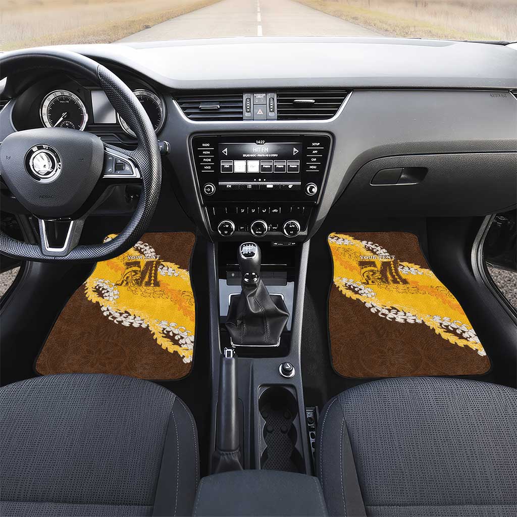Personalized Mililani Hawaii High School Car Mats Puakenikeni Lei Hawaiian Pattern LT14 Set 2pcs - Front Yellow - Polynesian Pride