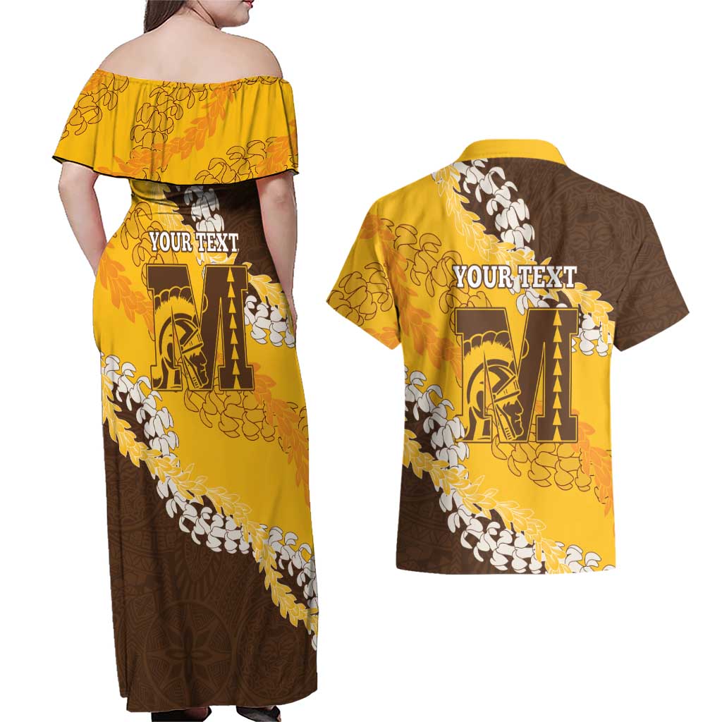 Personalized Mililani Hawaii High School Couples Matching Off Shoulder Maxi Dress and Hawaiian Shirt Puakenikeni Lei Hawaiian Pattern LT14 - Polynesian Pride