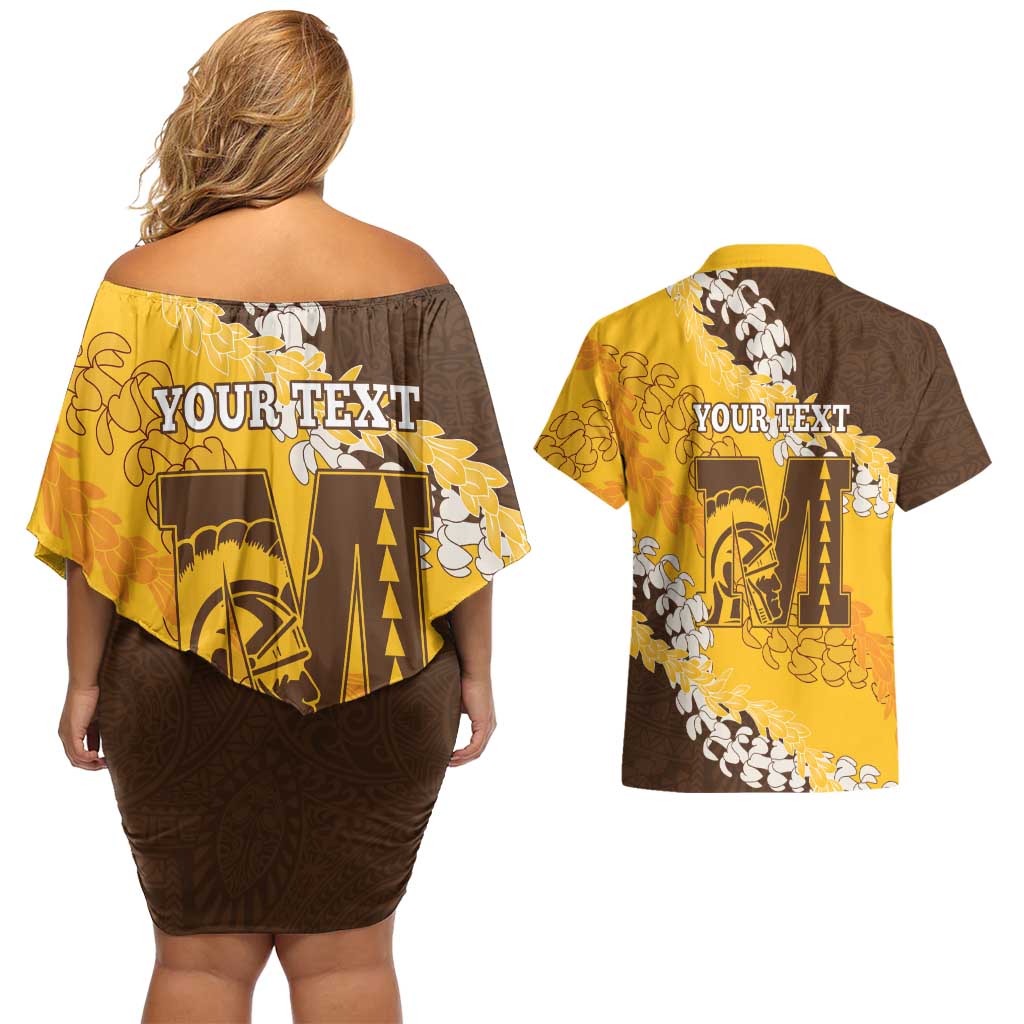 Personalized Mililani Hawaii High School Couples Matching Off Shoulder Short Dress and Hawaiian Shirt Puakenikeni Lei Hawaiian Pattern LT14 - Polynesian Pride