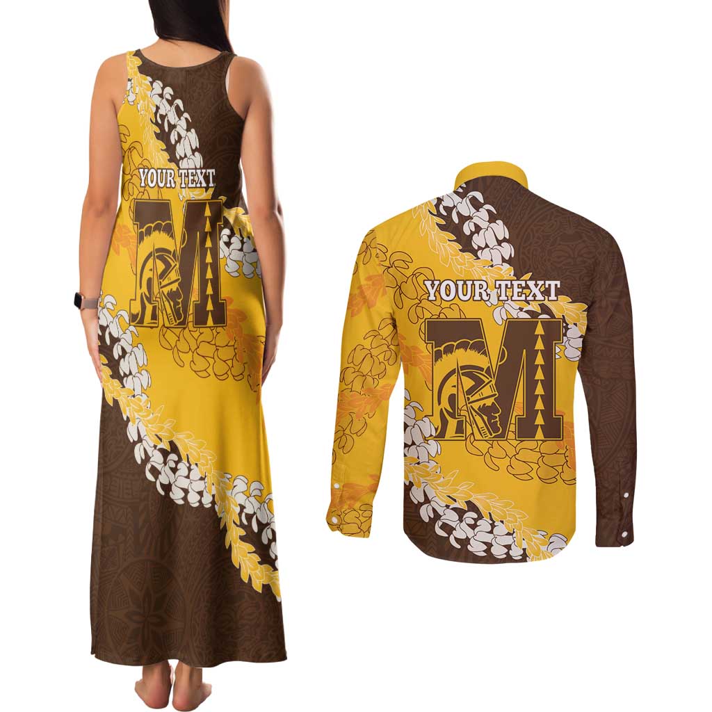 Personalized Mililani Hawaii High School Couples Matching Tank Maxi Dress and Long Sleeve Button Shirt Puakenikeni Lei Hawaiian Pattern LT14 - Polynesian Pride