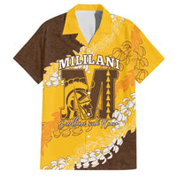 Personalized Mililani Hawaii High School Family Matching Long Sleeve Bodycon Dress and Hawaiian Shirt Puakenikeni Lei Hawaiian Pattern LT14 Dad's Shirt - Short Sleeve Yellow - Polynesian Pride