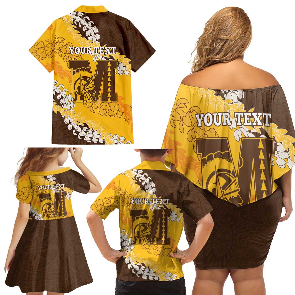 Personalized Mililani Hawaii High School Family Matching Off Shoulder Short Dress and Hawaiian Shirt Puakenikeni Lei Hawaiian Pattern LT14 - Polynesian Pride