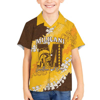 Personalized Mililani Hawaii High School Family Matching Off Shoulder Short Dress and Hawaiian Shirt Puakenikeni Lei Hawaiian Pattern LT14 Son's Shirt Yellow - Polynesian Pride