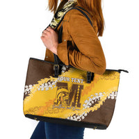 Personalized Mililani Hawaii High School Leather Tote Bag Puakenikeni Lei Hawaiian Pattern LT14 Yellow - Polynesian Pride