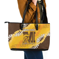 Personalized Mililani Hawaii High School Leather Tote Bag Puakenikeni Lei Hawaiian Pattern LT14 - Polynesian Pride