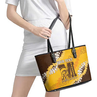 Personalized Mililani Hawaii High School Leather Tote Bag Puakenikeni Lei Hawaiian Pattern LT14 - Polynesian Pride