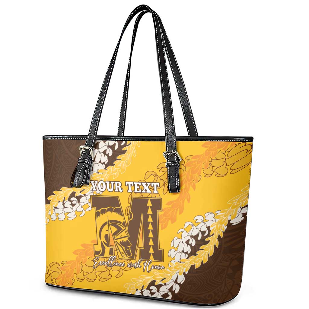 Personalized Mililani Hawaii High School Leather Tote Bag Puakenikeni Lei Hawaiian Pattern LT14 - Polynesian Pride
