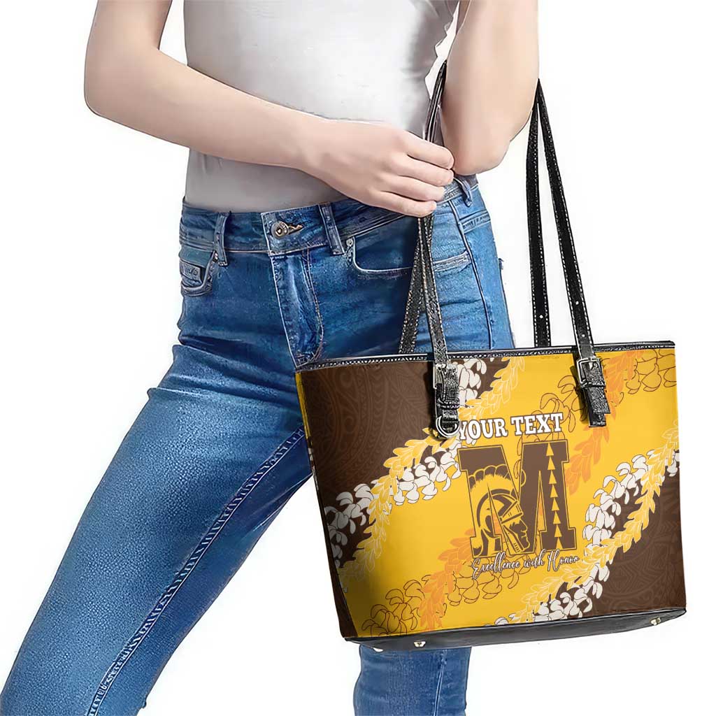 Personalized Mililani Hawaii High School Leather Tote Bag Puakenikeni Lei Hawaiian Pattern LT14 - Polynesian Pride