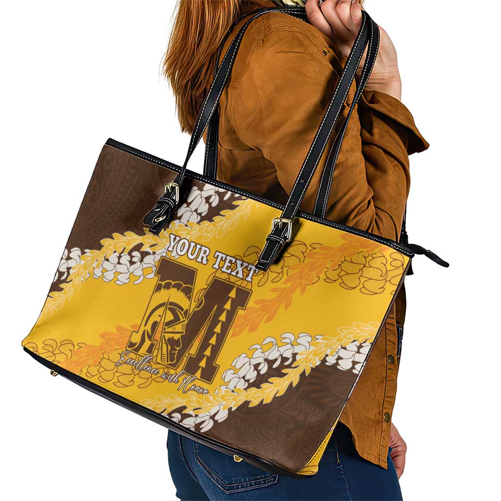 Personalized Mililani Hawaii High School Leather Tote Bag Puakenikeni Lei Hawaiian Pattern LT14 - Polynesian Pride