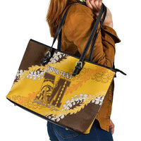 Personalized Mililani Hawaii High School Leather Tote Bag Puakenikeni Lei Hawaiian Pattern LT14 - Polynesian Pride