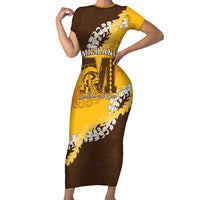 Personalized Mililani Hawaii High School Short Sleeve Bodycon Dress Puakenikeni Lei Hawaiian Pattern - Polynesian Pride