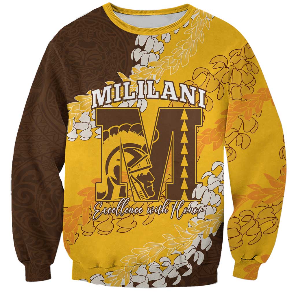 Personalized Mililani Hawaii High School Sweatshirt Puakenikeni Lei Hawaiian Pattern LT14 Unisex Yellow - Polynesian Pride