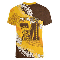 Personalized Mililani Hawaii High School Women V-Neck T-Shirt Puakenikeni Lei Hawaiian Pattern - Polynesian Pride