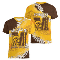 Personalized Mililani Hawaii High School Women V-Neck T-Shirt Puakenikeni Lei Hawaiian Pattern - Polynesian Pride