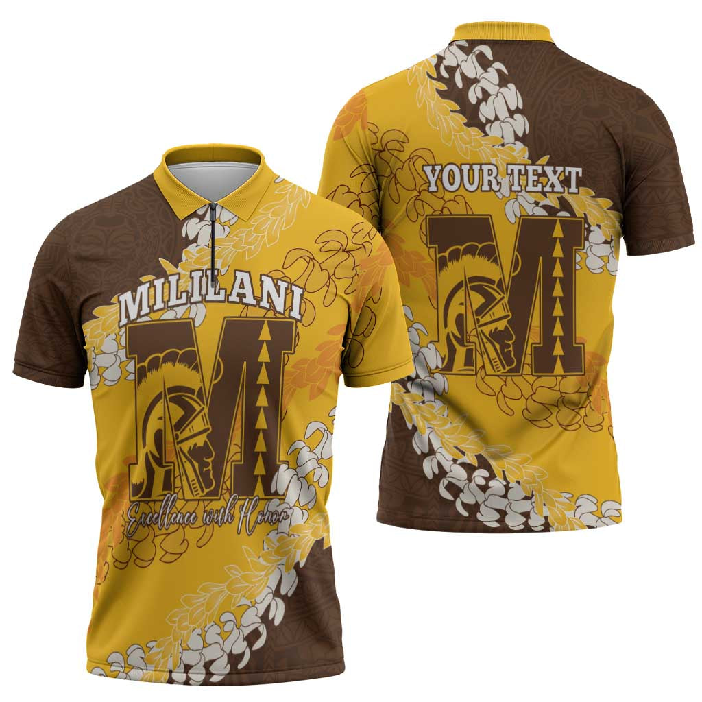 Personalized Mililani Hawaii High School Zipper Polo Shirt Puakenikeni Lei Hawaiian Pattern - Polynesian Pride