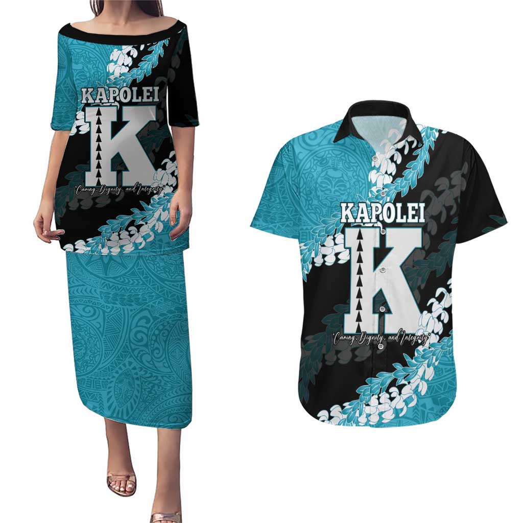 Personalized Kapolei Hawaii High School Couples Matching Puletasi and Hawaiian Shirt Puakenikeni Lei Hawaiian Pattern - Polynesian Pride