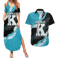 Personalized Kapolei Hawaii High School Couples Matching Summer Maxi Dress and Hawaiian Shirt Puakenikeni Lei Hawaiian Pattern LT14 Teal - Polynesian Pride