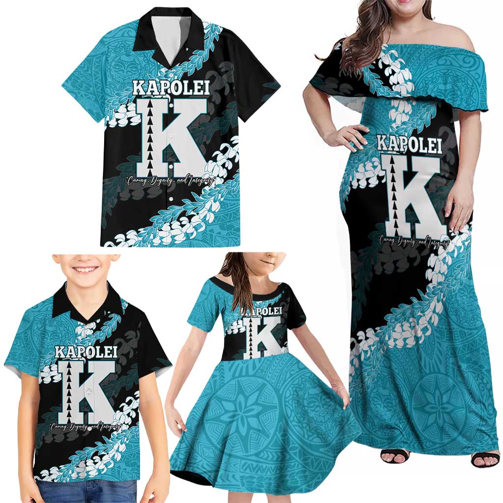 Personalized Kapolei Hawaii High School Family Matching Off Shoulder Maxi Dress and Hawaiian Shirt Puakenikeni Lei Hawaiian Pattern LT14 - Polynesian Pride