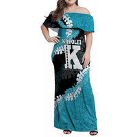 Personalized Kapolei Hawaii High School Family Matching Off Shoulder Maxi Dress and Hawaiian Shirt Puakenikeni Lei Hawaiian Pattern LT14 Mom's Dress Teal - Polynesian Pride