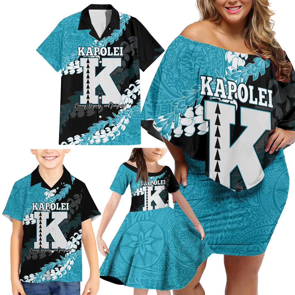 Personalized Kapolei Hawaii High School Family Matching Off Shoulder Short Dress and Hawaiian Shirt Puakenikeni Lei Hawaiian Pattern LT14 - Polynesian Pride