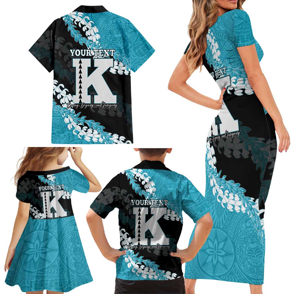 Personalized Kapolei Hawaii High School Family Matching Short Sleeve Bodycon Dress and Hawaiian Shirt Puakenikeni Lei Hawaiian Pattern LT14 - Polynesian Pride