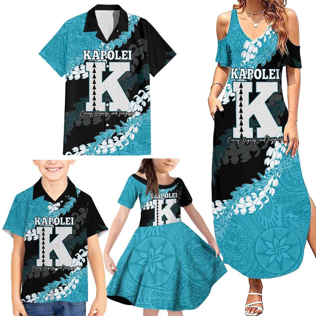 Personalized Kapolei Hawaii High School Family Matching Summer Maxi Dress and Hawaiian Shirt Puakenikeni Lei Hawaiian Pattern - Polynesian Pride