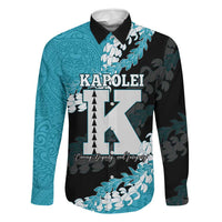 Personalized Kapolei Hawaii High School Family Matching Summer Maxi Dress and Hawaiian Shirt Puakenikeni Lei Hawaiian Pattern LT14 Dad's Shirt - Long Sleeve Teal - Polynesian Pride