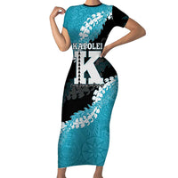 Personalized Kapolei Hawaii High School Short Sleeve Bodycon Dress Puakenikeni Lei Hawaiian Pattern LT14 Long Dress Teal - Polynesian Pride