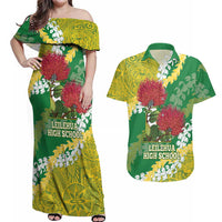 Personalized Leilehua Hawaii High School Couples Matching Off Shoulder Maxi Dress and Hawaiian Shirt Puakenikeni Lei Hawaiian Pattern LT14 Green - Polynesian Pride